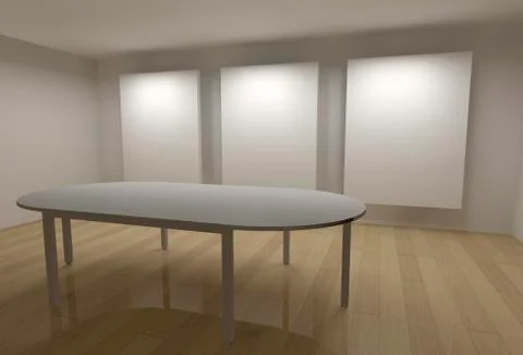 3d gallery with frames and meeting table Illustrazione stock