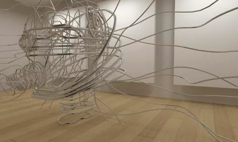 3d gallery with frames and modern sculpture Illustrazione stock