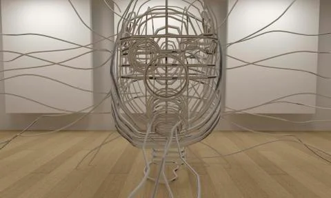 3d gallery with frames and modern sculpture Stock Illustration