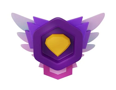 3D game badge render, UI cartoon level up fantasy RPG insignia icon Illustrazione stock