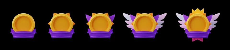 3D game badge set, render avatar circle frame, medieval fantasy ranking icon Stock Illustration