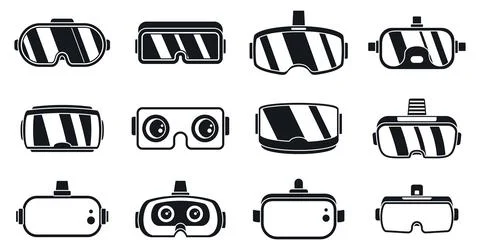 3d game goggles icons set, simple style Stock Illustration