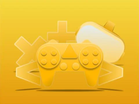 3D gaming console with VR, gaming sign, isolated on yellow background Stock Illustration