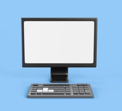 3d Gaming PC desktop computer with blank white screen and gamer keyboard render Illustrazione stock