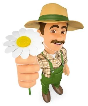 3D Gardener with a daisy. Spring Stock Illustration