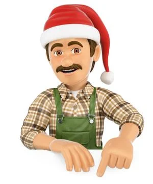 3D Gardener pointing down with a Santa Claus hat. Blank space Stock Illustration