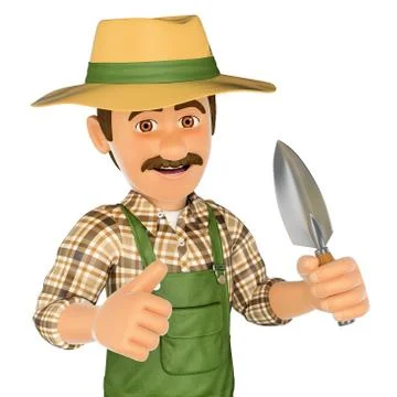 3D Gardener with a small spade Stock Illustration