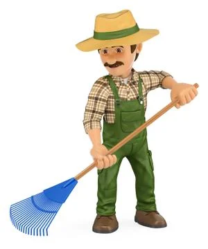 3D Gardener working with a rake Stock Illustration