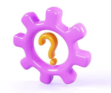 3d gear question mark isolated render icon. Concept of help and technical Illustrazione stock