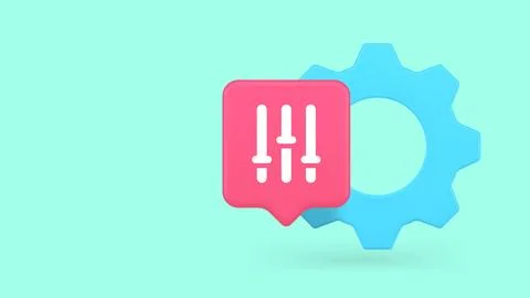 3d gear with a settings icon for technical support and system configuration.  Stock Illustration