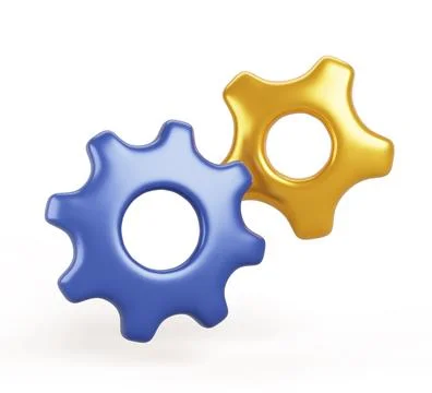 3d gears or cogwheels render icon. Concept of industry, technical progress Illustrazione stock