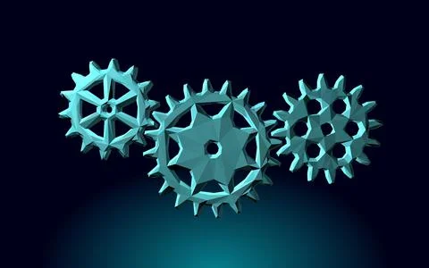 3D gears work progress concept. Wheel industry mechanism engineering teamwork Stock Illustration