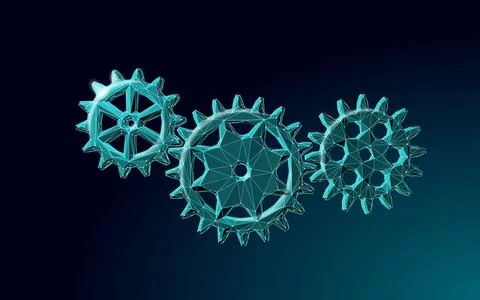3D gears work progress concept. Wheel industry mechanism engineering teamwork Stock Illustration