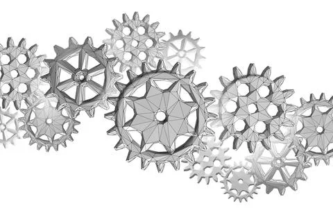 3D gears work progress concept. Wheel industry mechanism engineering teamwork 스톡 일러스트