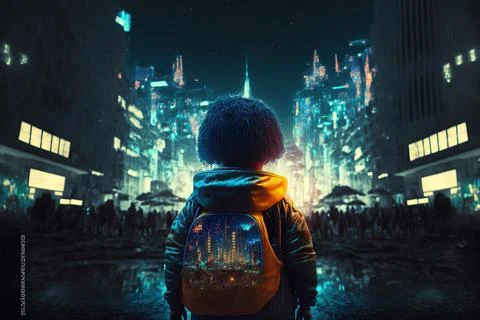 3d Generated Little Kid Taking Look At Big Castles Deep In Thought Stock Illustration
