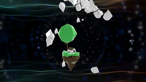 3D generated mini world, with small house under tree, floating in transparent Stock Footage 125646604