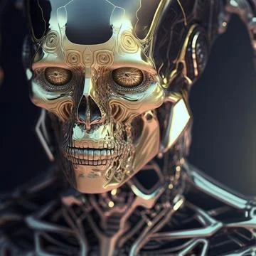 3d Generated Skull Head Looking Evil Covered In Gold Gold Ornaments Illustrazione stock