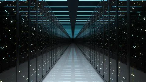 3D generated.Technological Server Racks.Network and data servers in Data Center Stock Illustration