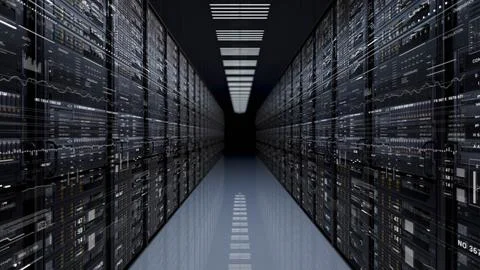 3D generated.Technological Server Racks.Network and data servers in Data Center Stock Illustration