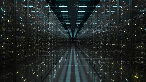 3D generated.Technological Server Racks.Network and data servers in Data Center Illustrazione stock