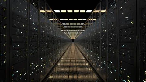 3D generated.Technological Server Racks.Network and data servers in Data Center Stock Illustration