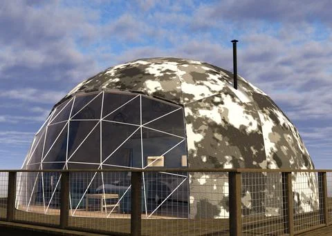 3D Geodesic Dome Habitat over Blue Sky Ilustração Stock