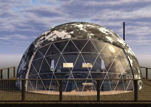 3D Geodesic Dome Habitat over Blue Sky Ilustração Stock