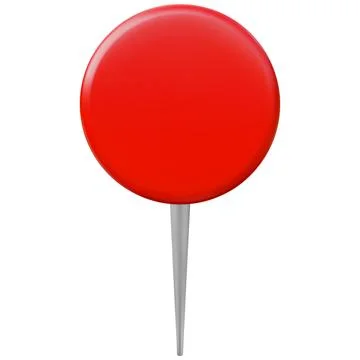 3D geolocation pin, red round, pointed, route, road, destination, location. Stock Illustration