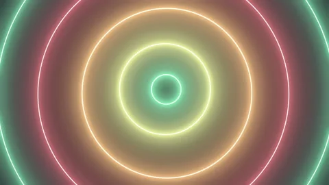 3D Geometric abstract tunnel. Background Futuristic Tunnel-Rainbow Circle 스톡 동영상 161428308