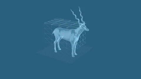 3D Geometric Antelope Blue Wireframe on Grid with Virtual Reality Aesthetic 库存影片 342605423