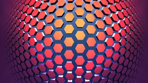 3D Geometric background from red hexagons, 3D illustration イラスト素材
