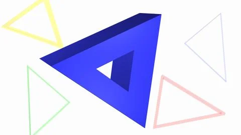 3D geometric blue triangle shape on a white background. Mathematical concep.. Stock Illustration