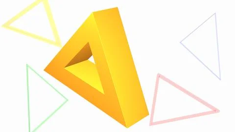 3D geometric bright yellow triangle shape on a white background. Mathematic.. Stock Illustration