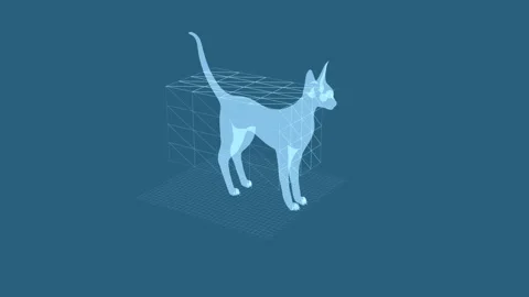 3D Geometric Cat Model Mesh Illustration in Digital Art Style on Dark Blue .. 库存影片 342605063