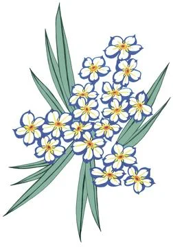 3d geometric composition of blue forget-me-nots with green leaves Stock Illustration