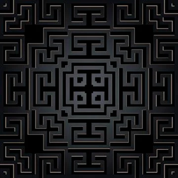 3d Geometric dark black vector seamless pattern. Abstract tribal ethnic greek 스톡 일러스트