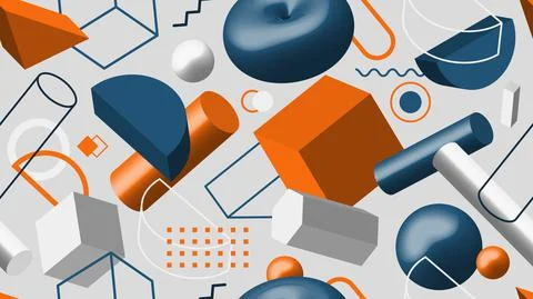 3D geometric elements seamless pattern isolated on white background イラスト素材