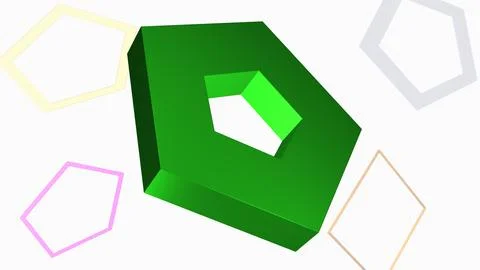 3D geometric green pentangle shape on a white background. Mathematical conc.. Stock Illustration