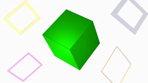 3D geometric green square shape on a white background. Mathematical concept.. Stock Illustration