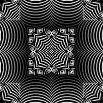 3d geometric lines seamless pattern. Greek key meanders floral ornament. Line Illustrazione stock