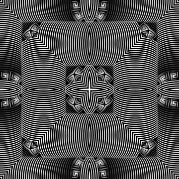 3d geometric lines seamless pattern. Greek key meanders ornament. Line art or Stock Illustration