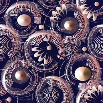 3d geometric ornate seamless pattern. Abstract vector greek background. 3d ci 스톡 일러스트