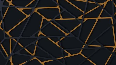 3d geometric paper cut background with dark black and gold colors. Realistic Stock Illustration