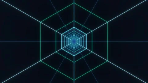 3D geometric pattern with glowing lines moving towards the center Stock Footage 345004648