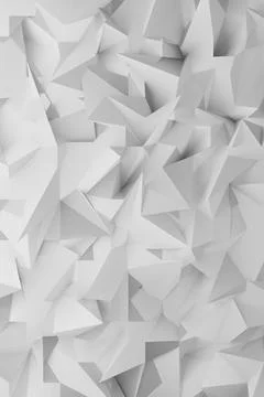 3D geometric pattern in white and gray tones with triangles, pyramids and edg Stock Illustration