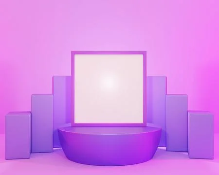 3d geometric podium shape or step stand product show with a picture frame a.. Stock Photos
