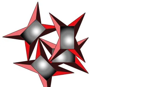 3D Geometric Red Four-Pointed Star Shapes Vector Stock Illustration