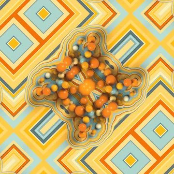 3D Geometric Render with Yellow Diamonds and Orange Spheres Stock Illustration