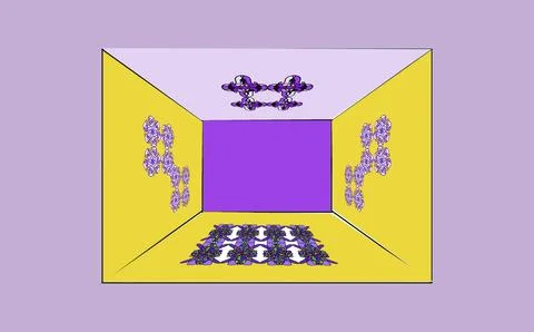 3D Geometric Room Perspective with Yellow Walls and Purple Accents Stock Illustration