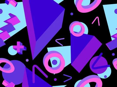 3d geometric seamless pattern in 80s memphis style. Colorful background with  Stock Illustration